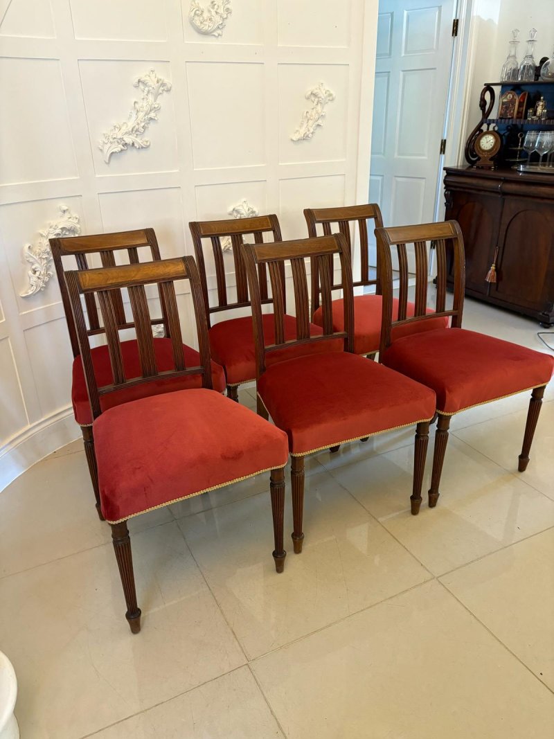 Set of 6 Antique George III Quality Mahogany Inlaid Dining Chairs